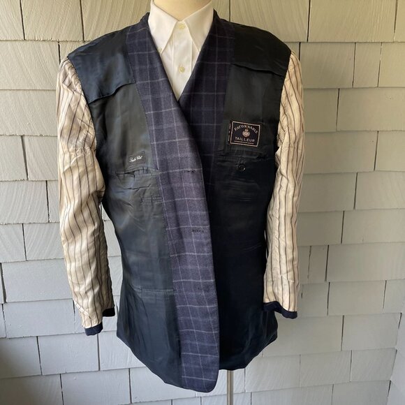 Faconnable Blue & White Plaid Wool Silk Linen 3-Button Mens Blazer Size 48 - Picture 6 of 10